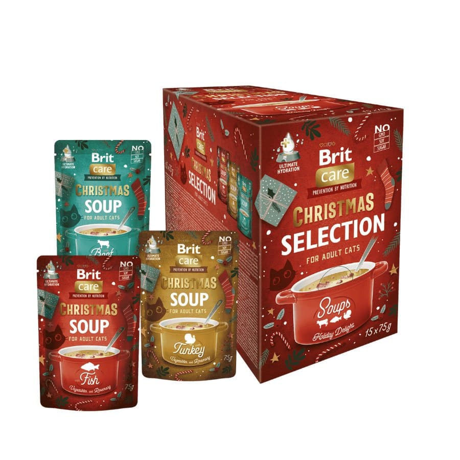 Brit Care Cat Soup Christmas Mix kaķu dzēriens ar dažādām garšām 70 g N15